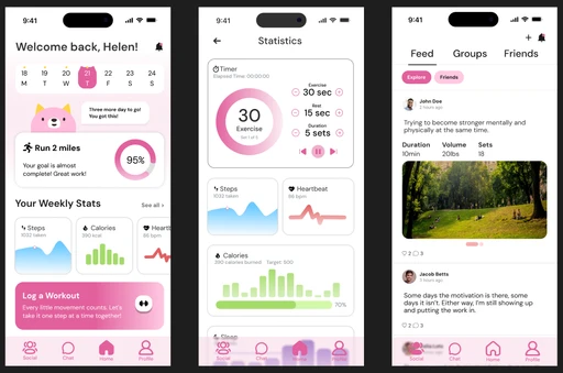 home, statistics & social feed